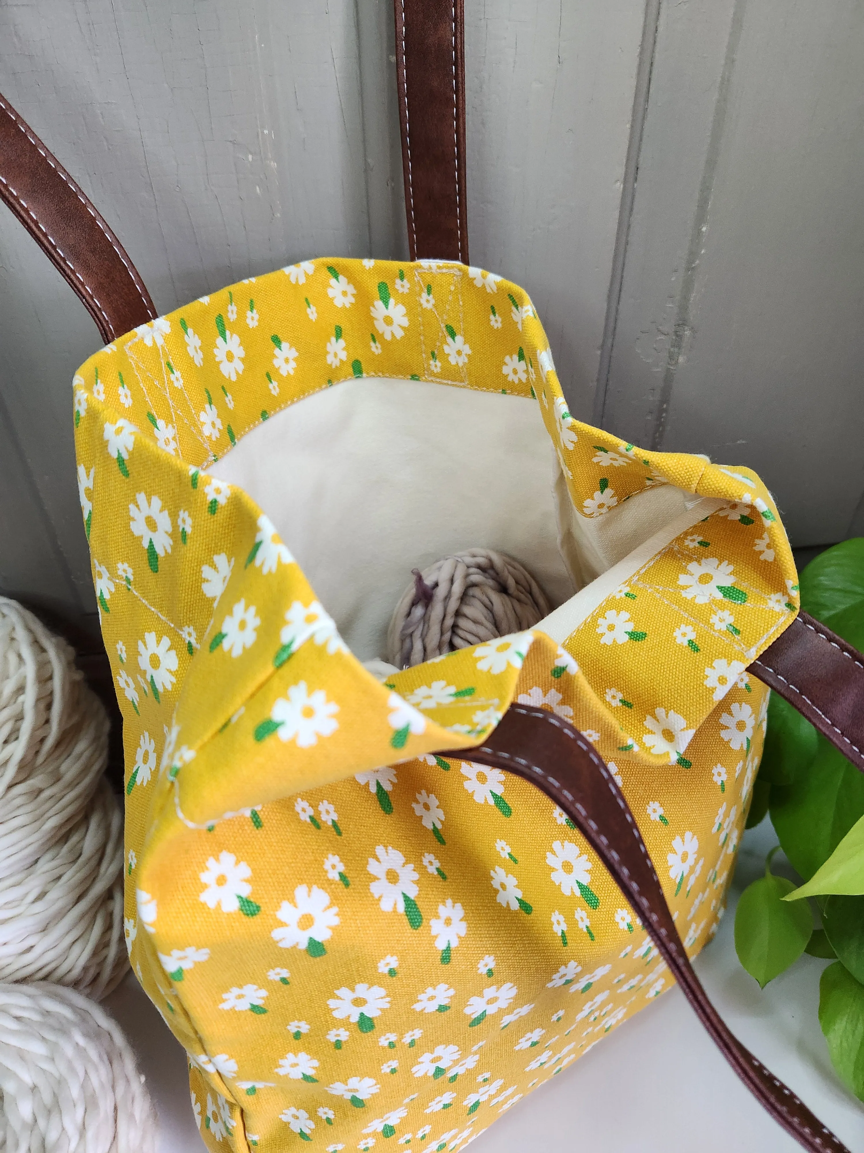 Knitting Project Bag, Market Tote, Carmel