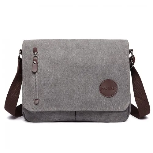 Kono RFID-Blocking Retro Style Canvas Cross Body Messenger Bag - Grey | Stylish & Secure