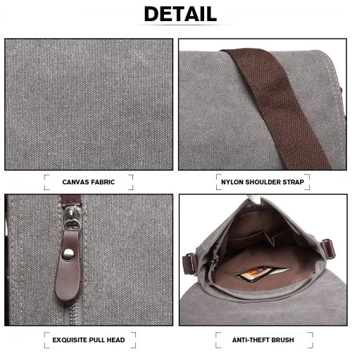 Kono RFID-Blocking Retro Style Canvas Cross Body Messenger Bag - Grey | Stylish & Secure