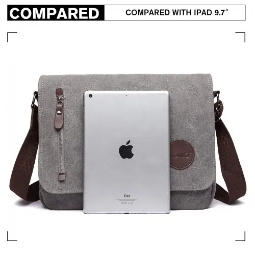 Kono RFID-Blocking Retro Style Canvas Cross Body Messenger Bag - Grey | Stylish & Secure