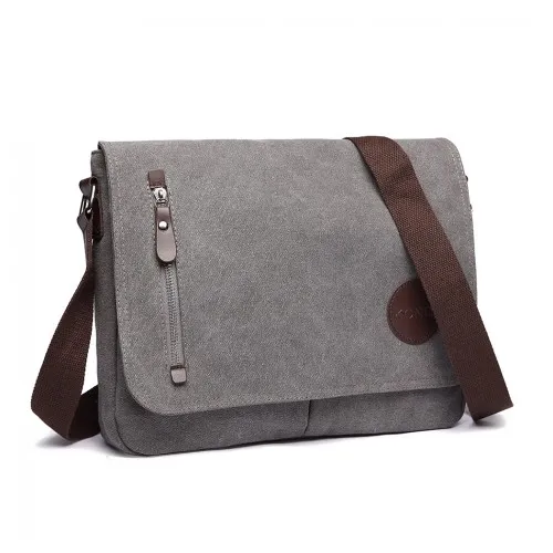 Kono RFID-Blocking Retro Style Canvas Cross Body Messenger Bag - Grey | Stylish & Secure