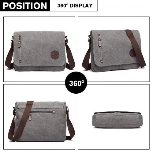 Kono RFID-Blocking Retro Style Canvas Cross Body Messenger Bag - Grey | Stylish & Secure