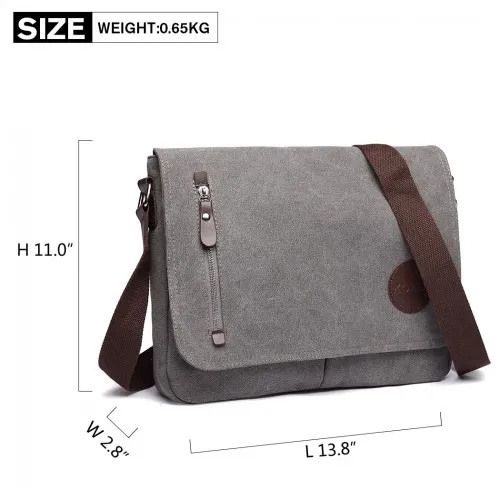 Kono RFID-Blocking Retro Style Canvas Cross Body Messenger Bag - Grey | Stylish & Secure