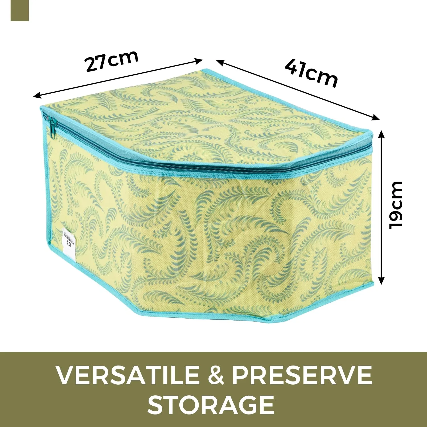 Kuber Industries Blouse Cover | Clothes Storage Bag | Zipper Wardrobe Organizers | Non-Woven Clothes Organiser | Side Transparent Blouse Organizer | Leaf-Design | Pack of 3 | Green