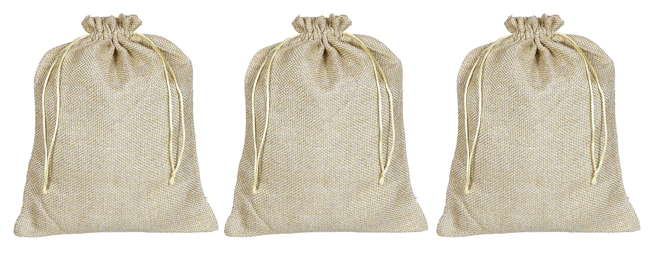 Kuber Industries Jute Medium Size Potli Gift Bags Wedding Hessian Jute Medium Size Bags Linen Jewelry Pouches with Drawstring for Birthday, Party, Wedding Favors-Pack of 3 (Gold) (HS_36_KUBMART019522)