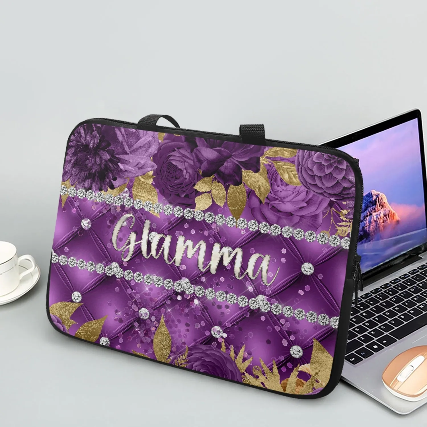 Laptop Sleeve with handles - Purple Floral - Glamma