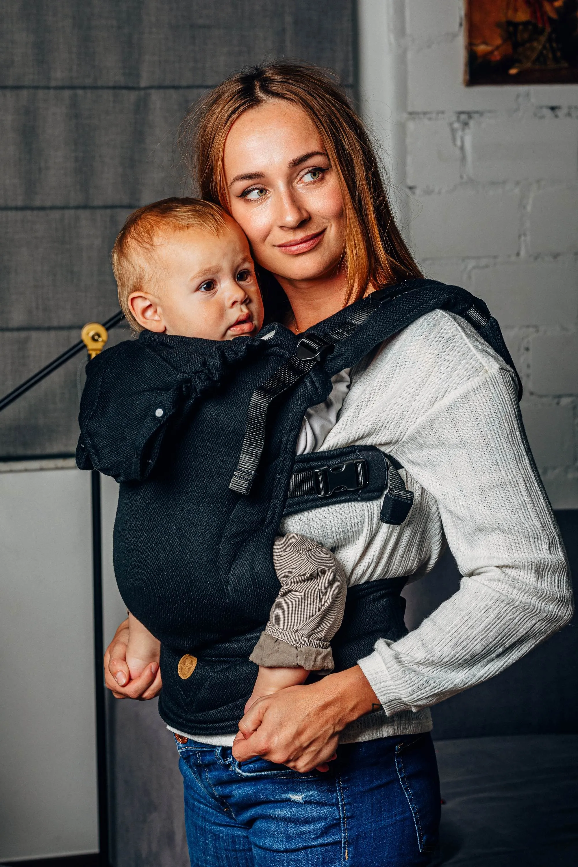 LennyLamb LennyGo Ergonomic Baby Carrier Baby Size Little Herringbone Ebony Black