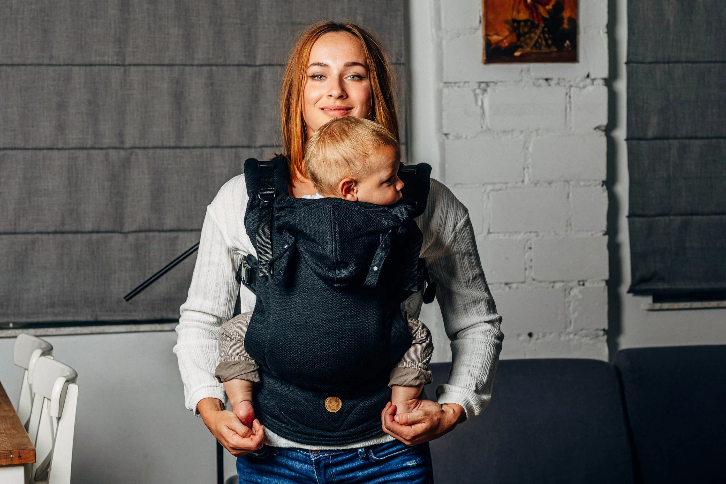 LennyLamb LennyGo Ergonomic Baby Carrier Baby Size Little Herringbone Ebony Black