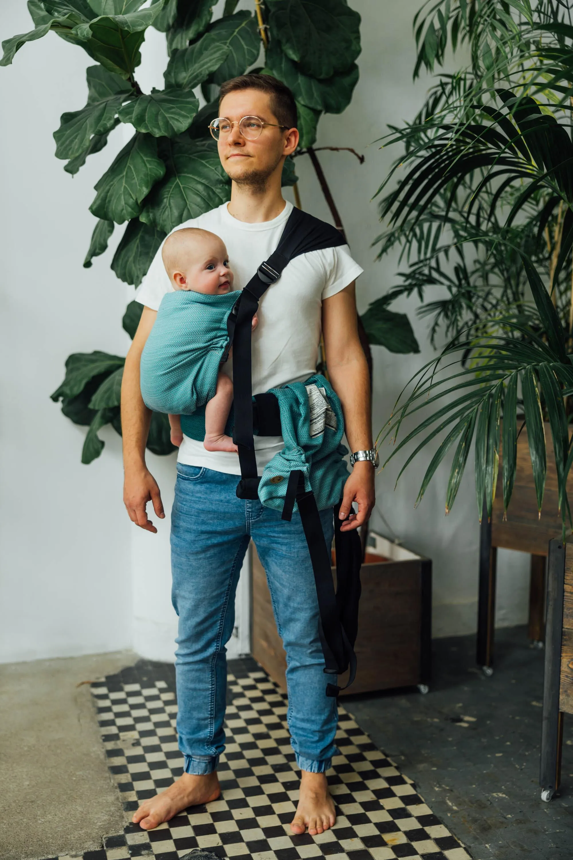 LennyLamb LennyTwin Baby Carrier Little Herringbone Ombre Green