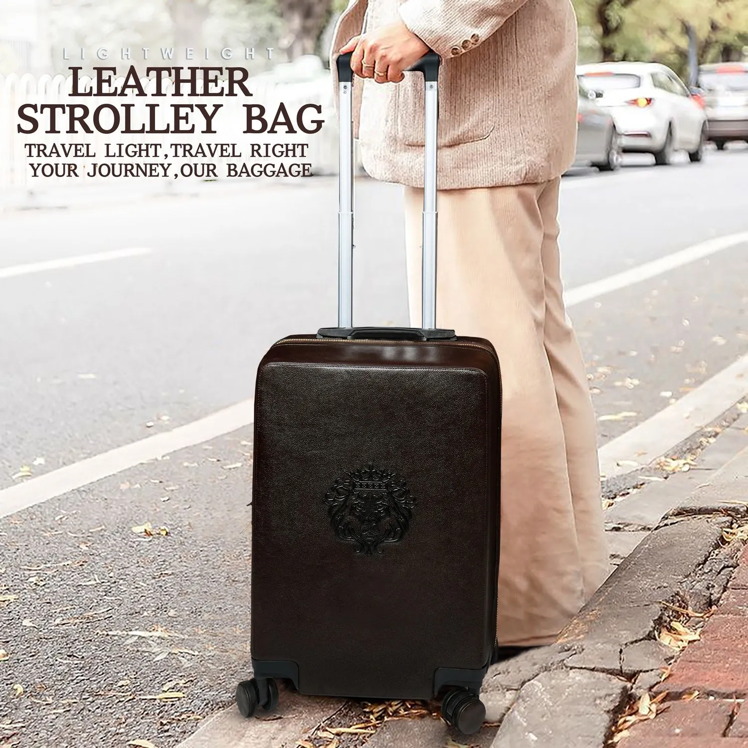 Light Weight cabin Luggage Trolley Bag(360 Rotation) Textured Leather