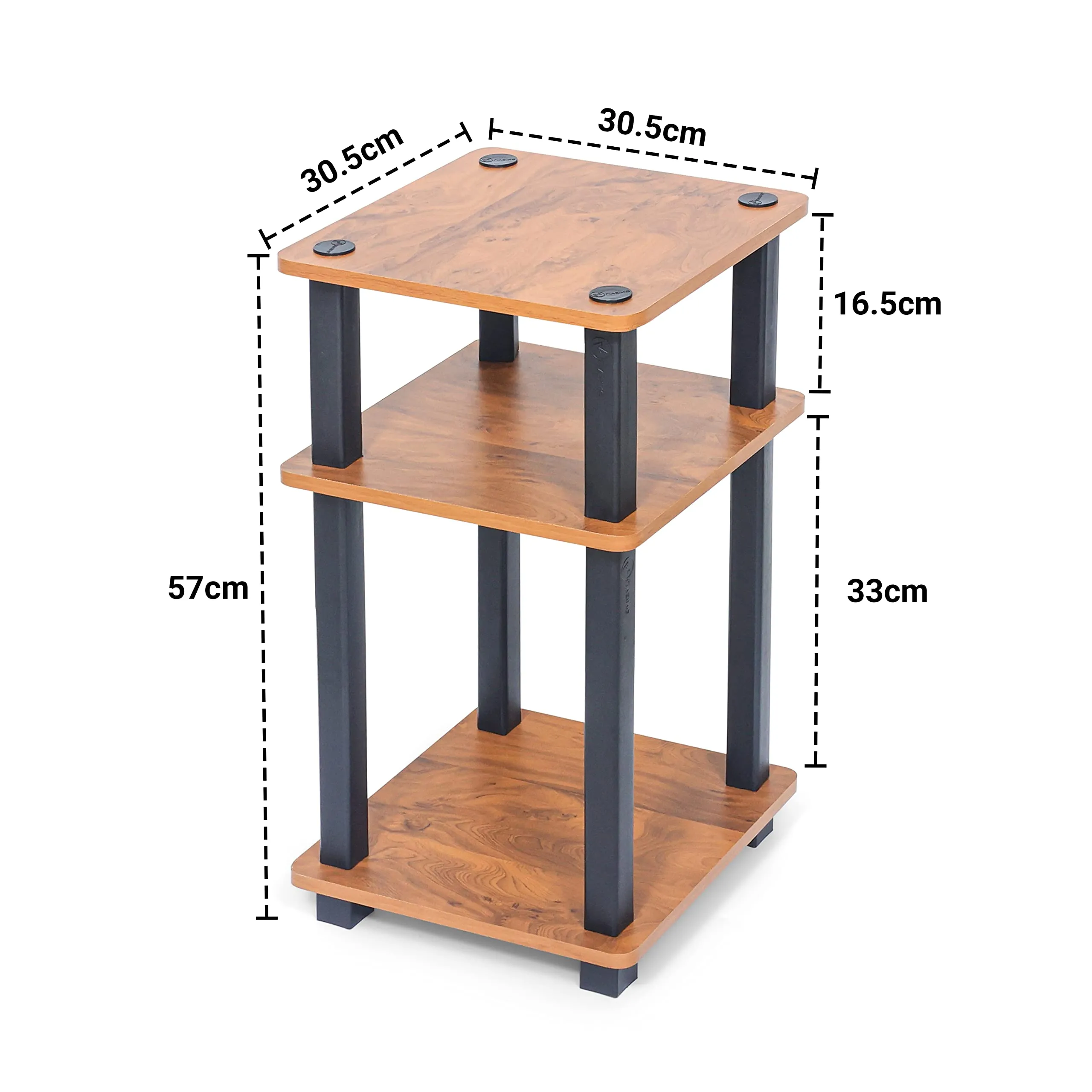 Livzing Turn-N-Tube 3 Tier Wooden Bedside Table for Bedroom-Multipurpose Table for Living Room-Wall Corner Bookshelf-Standing Rack Shelf Space Saving Organizer-Brown