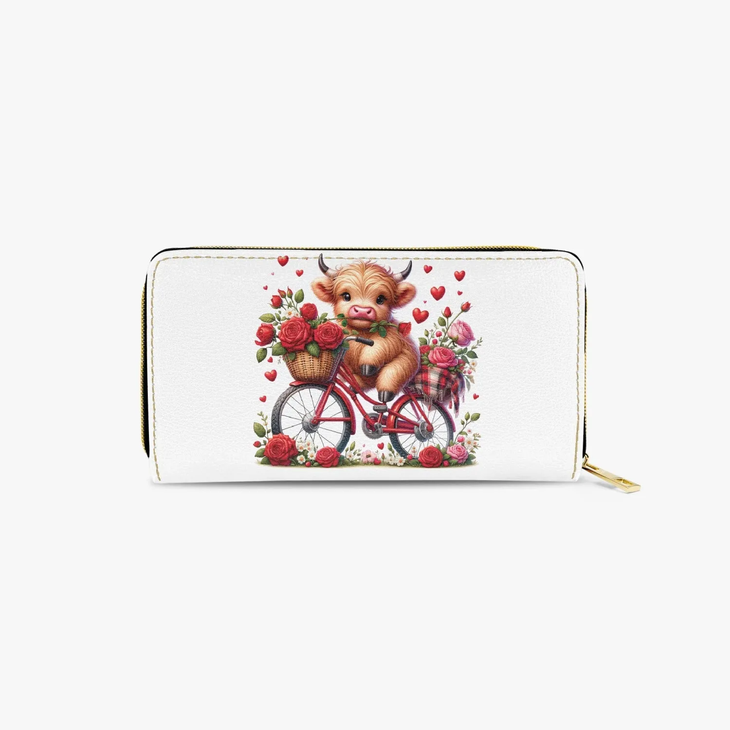 Long Type Zipper Purse, Highland Cow riding Bike, awd-612