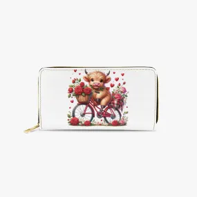 Long Type Zipper Purse, Highland Cow riding Bike, awd-612