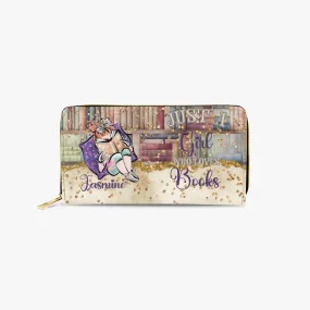 Long Type Zipper Purse, Just a Girl Who Loves Books, Red Hair