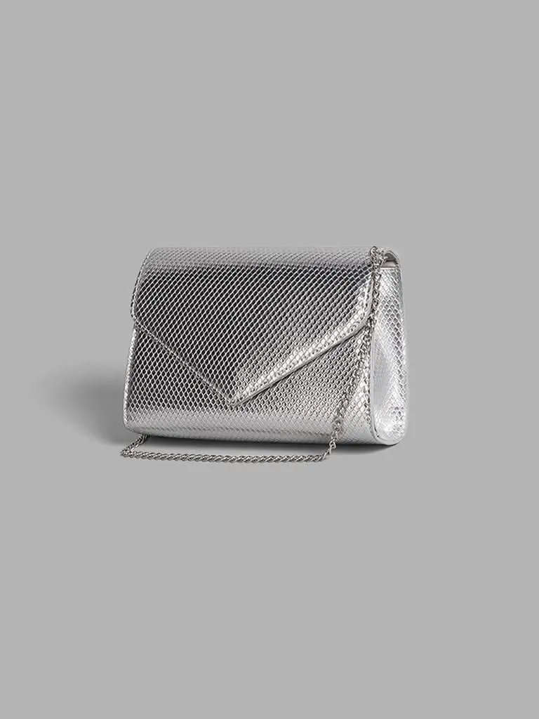 LOV Silver Textured Sling Clutch