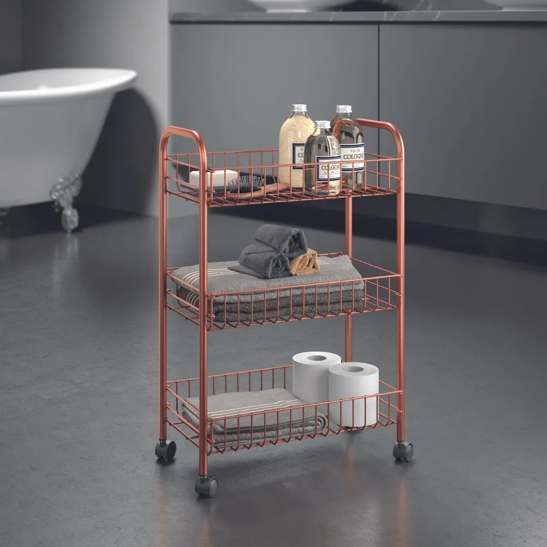 Lugano 3 Tier Rolling Cart Copper