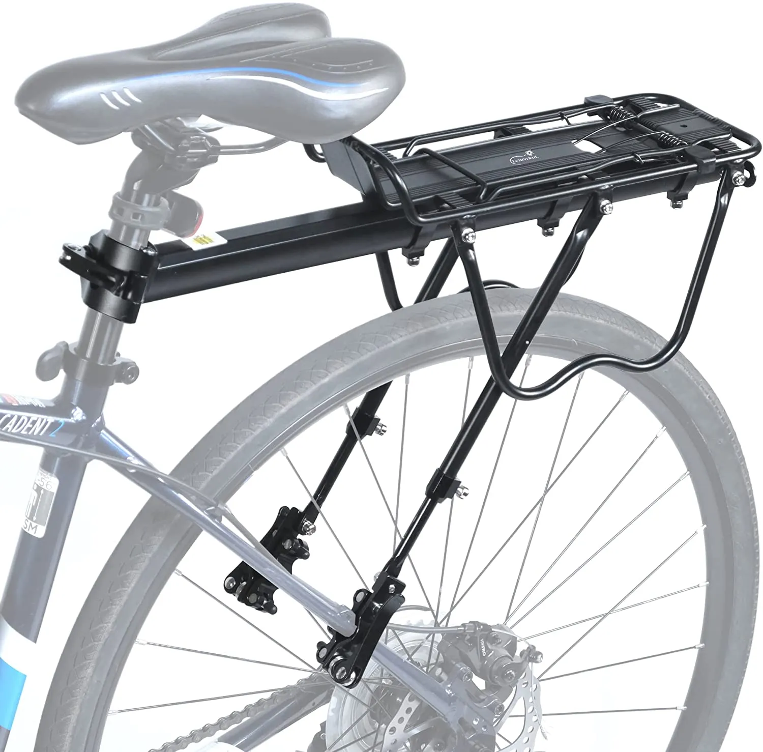 Lumintrail Bike Cargo Rack LC-671-09-05 Seatpost Mounted Bicycle Luggage Carrier with Adjustable Frame-Mount Arms, for Trunk Bags and Pannier Bags, 55 LBs Weight Capacity