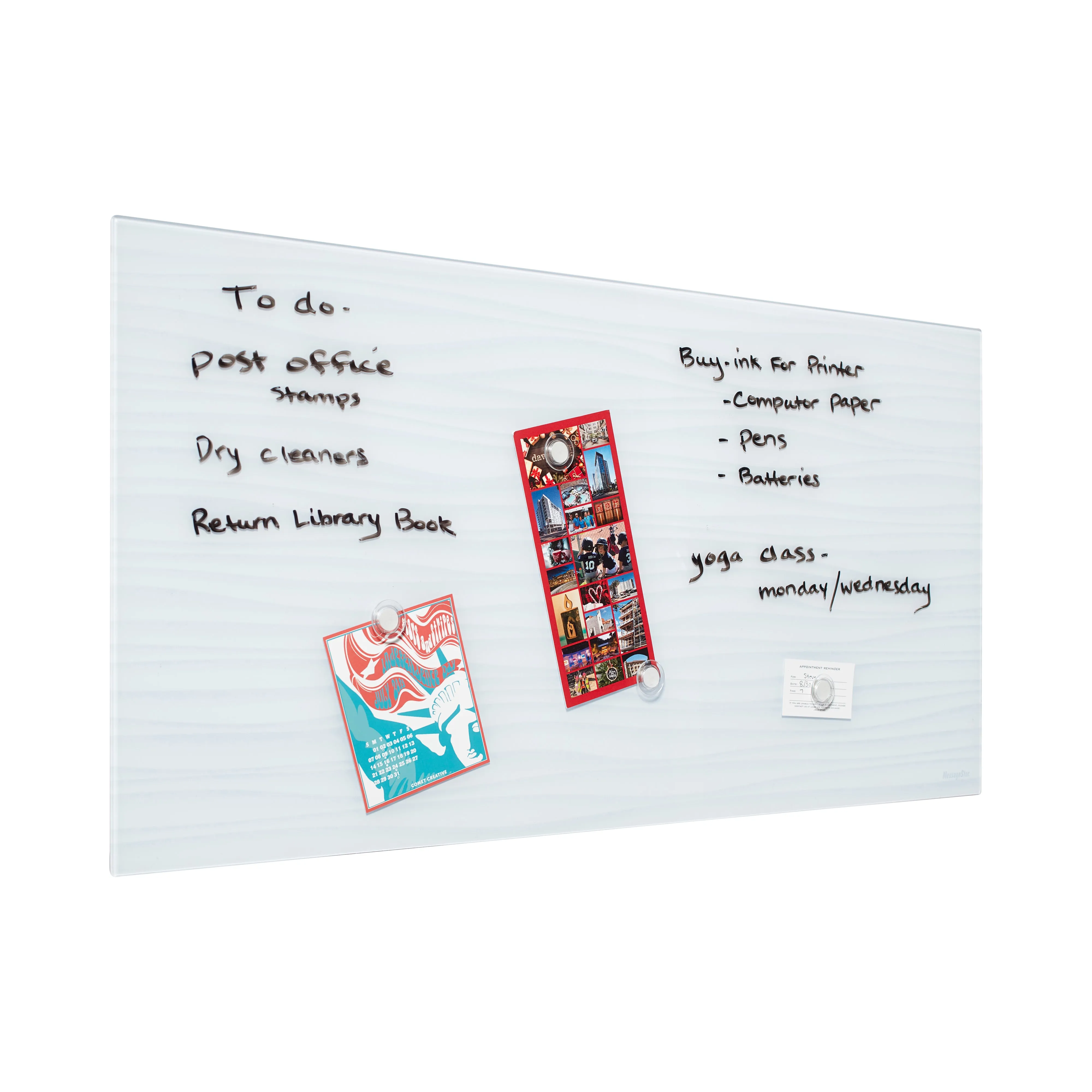 Magnetic Dry-Erase Glass Board with Magnets, 18in x 36in, Wall-Mounted Whiteboard