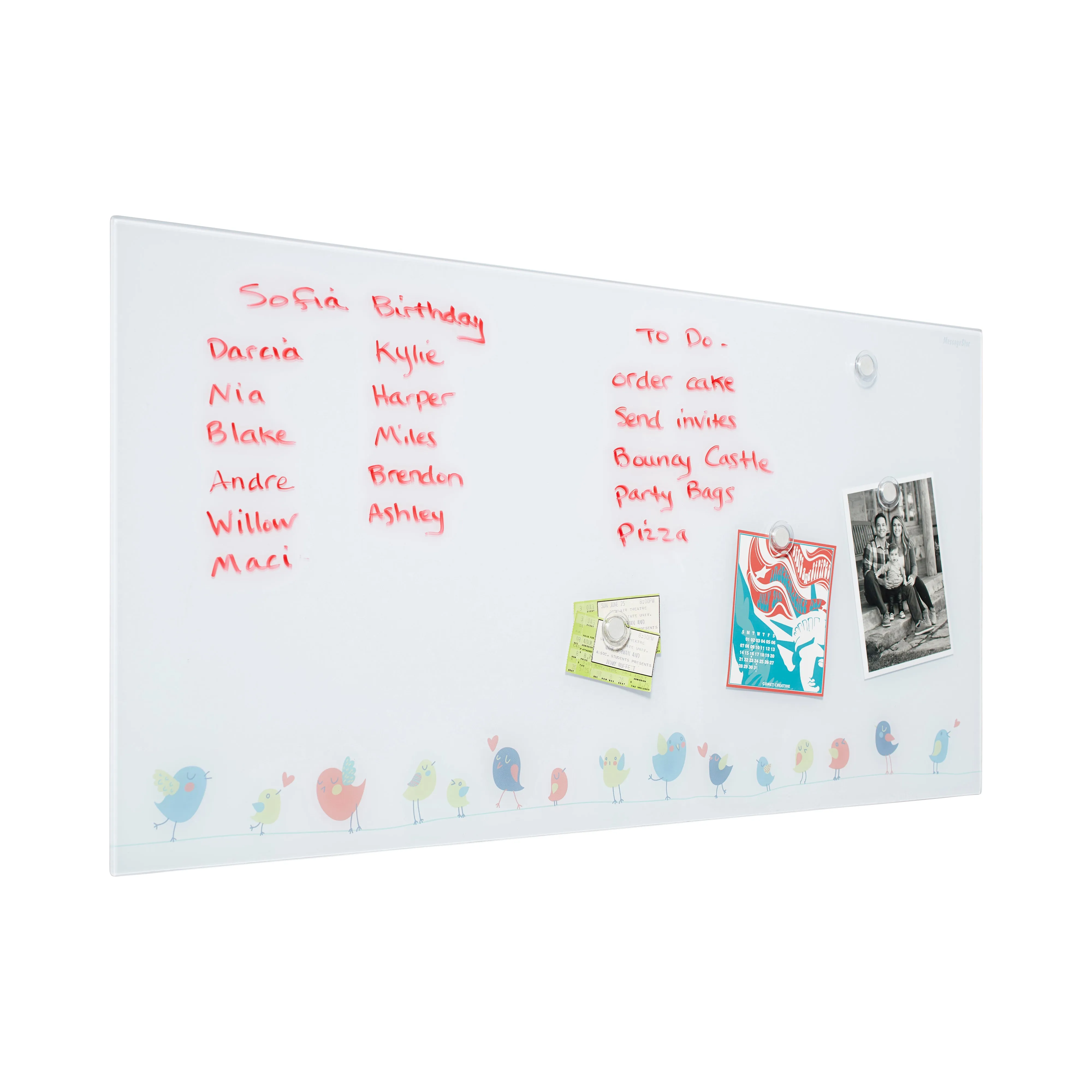 Magnetic Dry-Erase Glass Board with Magnets, 18in x 36in, Wall-Mounted Whiteboard