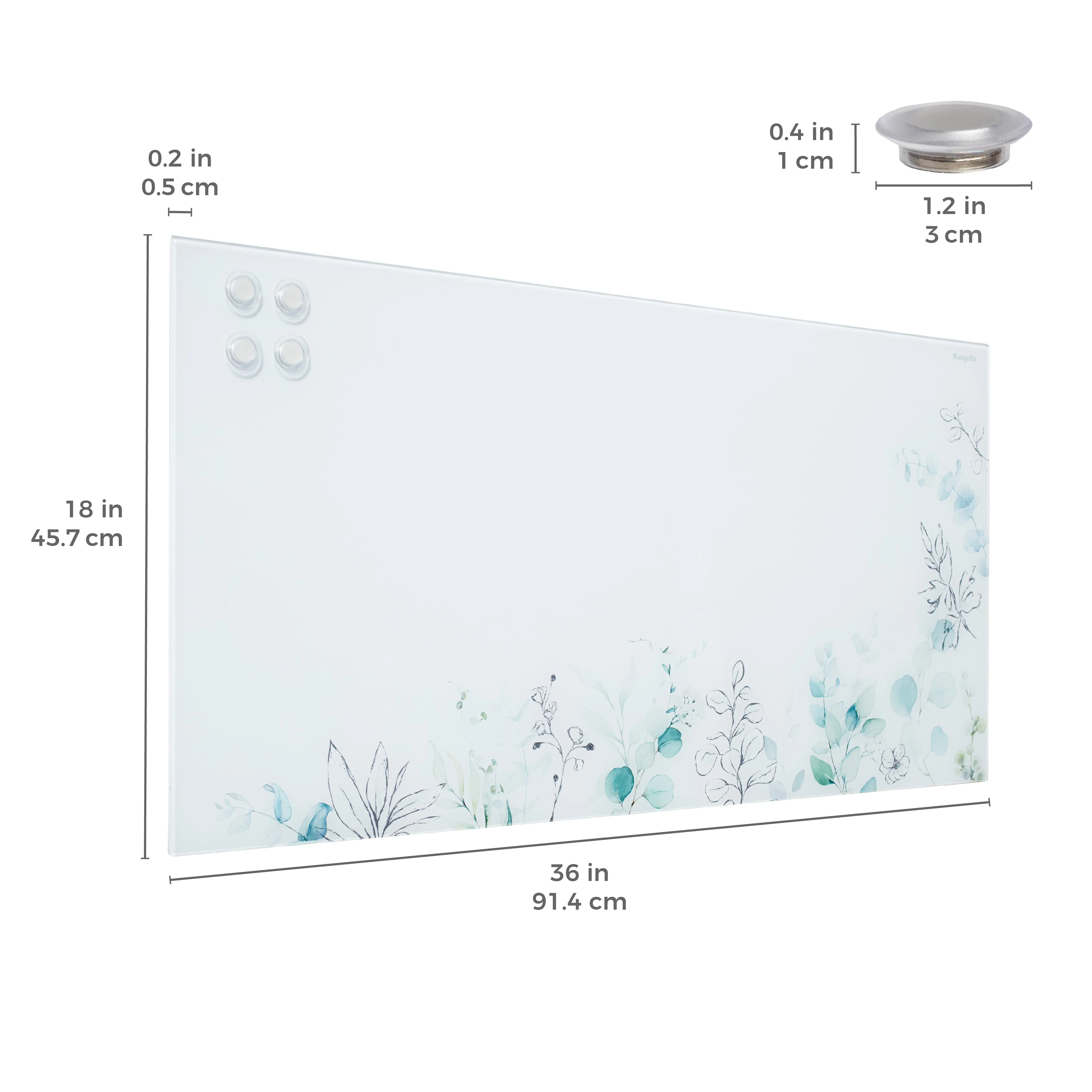 Magnetic Dry-Erase Glass Board with Magnets, 18in x 36in, Wall-Mounted Whiteboard