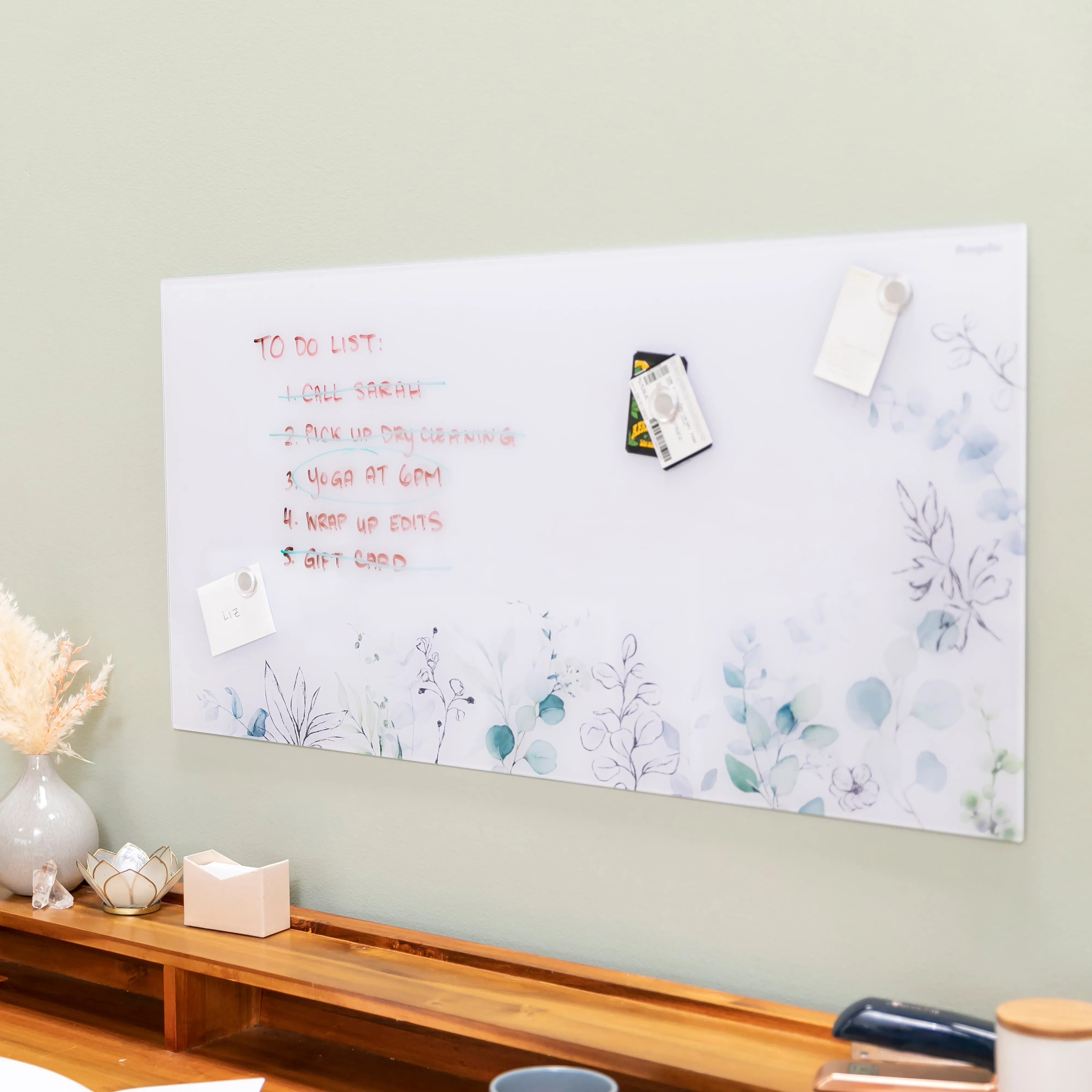 Magnetic Dry-Erase Glass Board with Magnets, 18in x 36in, Wall-Mounted Whiteboard