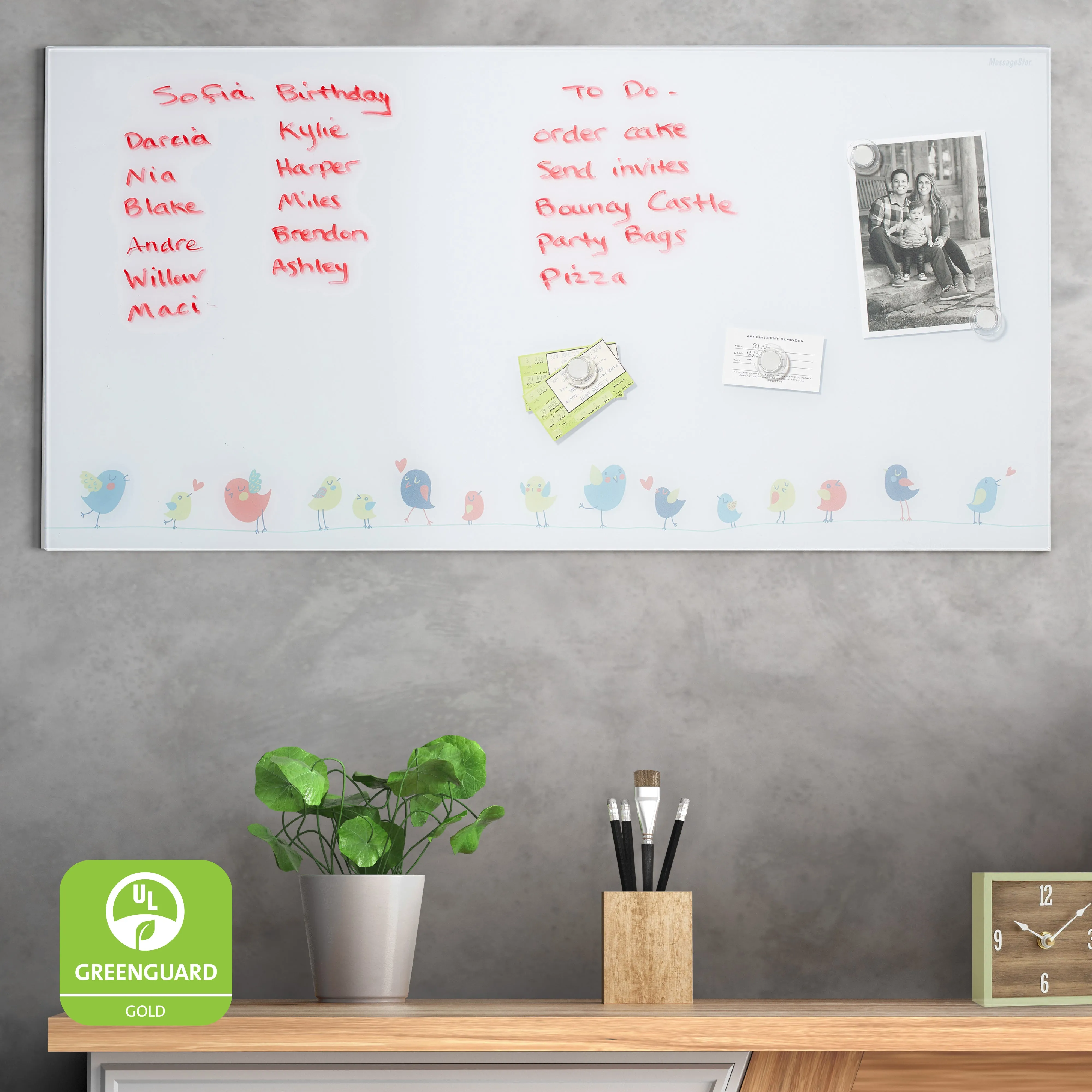 Magnetic Dry-Erase Glass Board with Magnets, 18in x 36in, Wall-Mounted Whiteboard