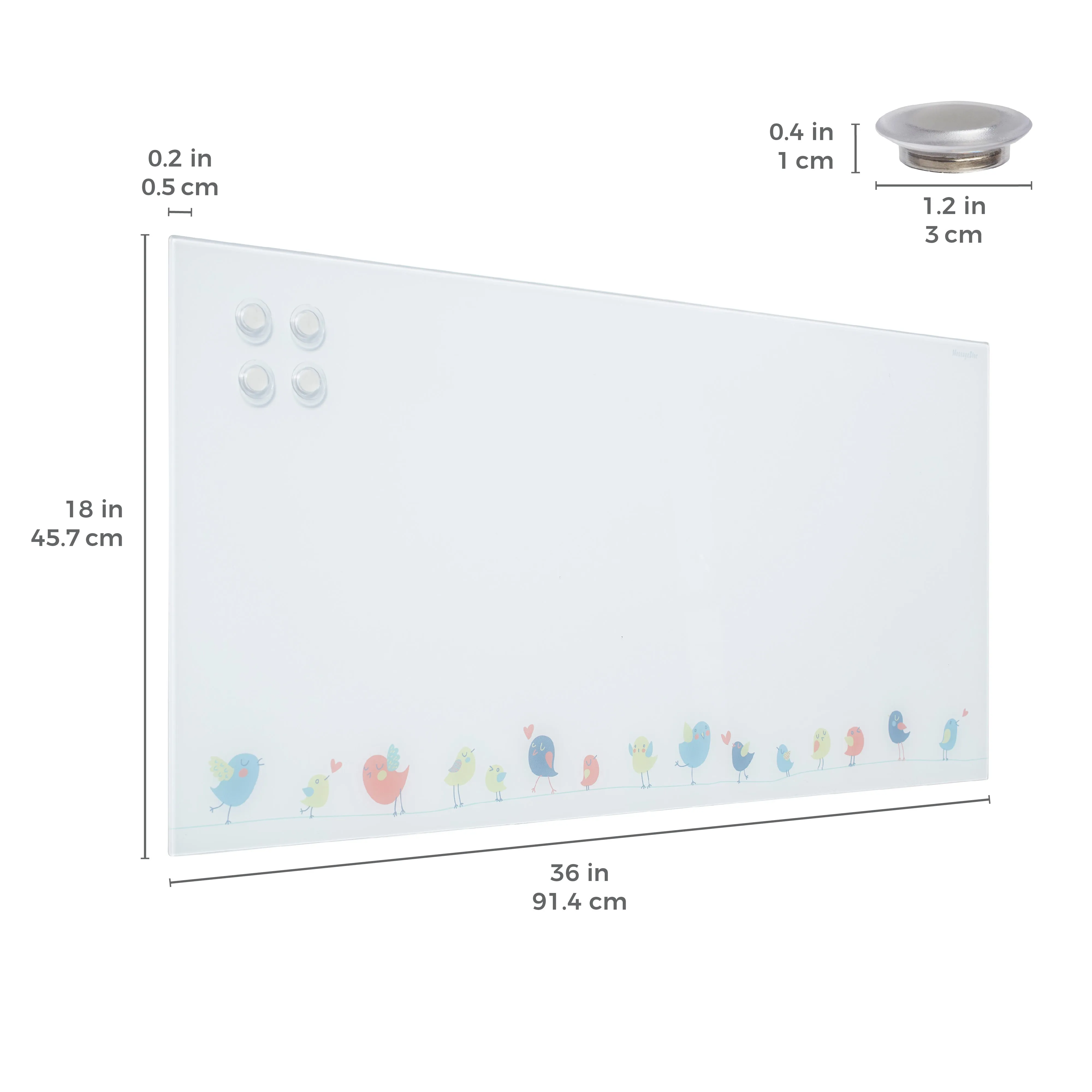 Magnetic Dry-Erase Glass Board with Magnets, 18in x 36in, Wall-Mounted Whiteboard