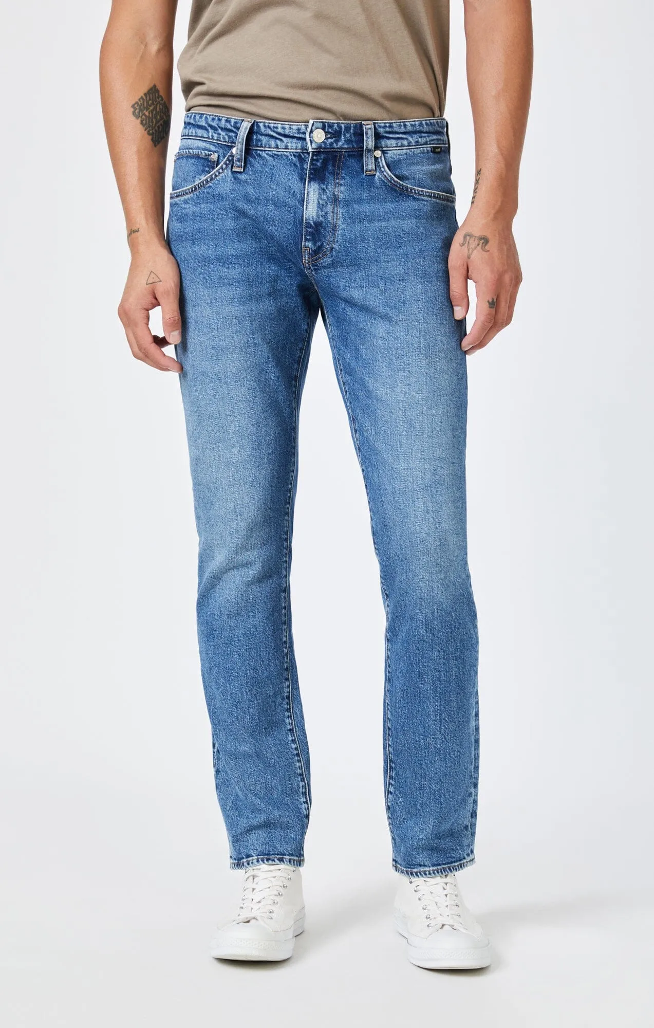 MARCUS SLIM STRAIGHT LEG IN DARK BRUSHED RECYCLED BLUE