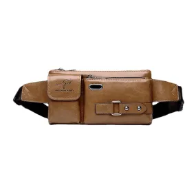 Men Multifunction Multi-compartment Chest Bag Waist Bag PU Leather Large Capacity Headphone Hole Crossbody Shoulder Bag