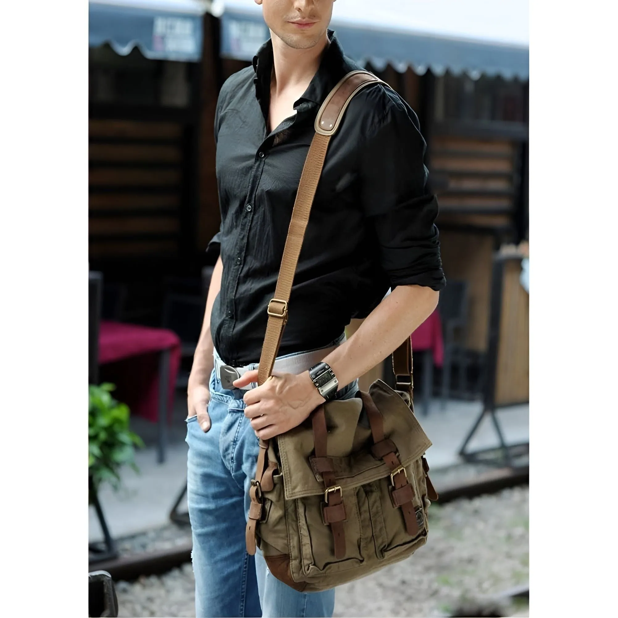 Michael Bag - Vintage Baumwoll-Canvas Herren Umhängetasche