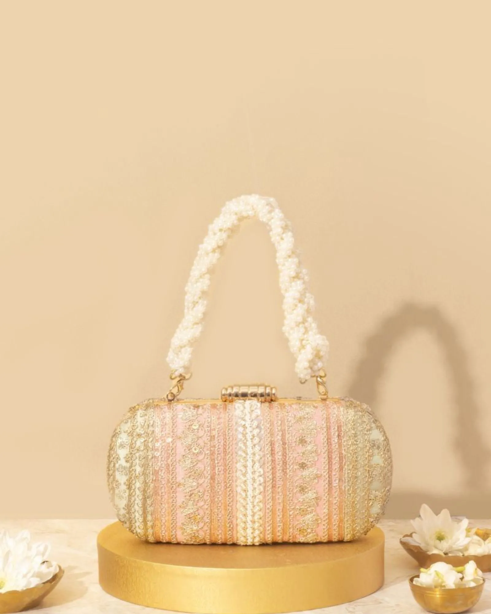 Naaz Embroidered Capsule Clutch - Pastel