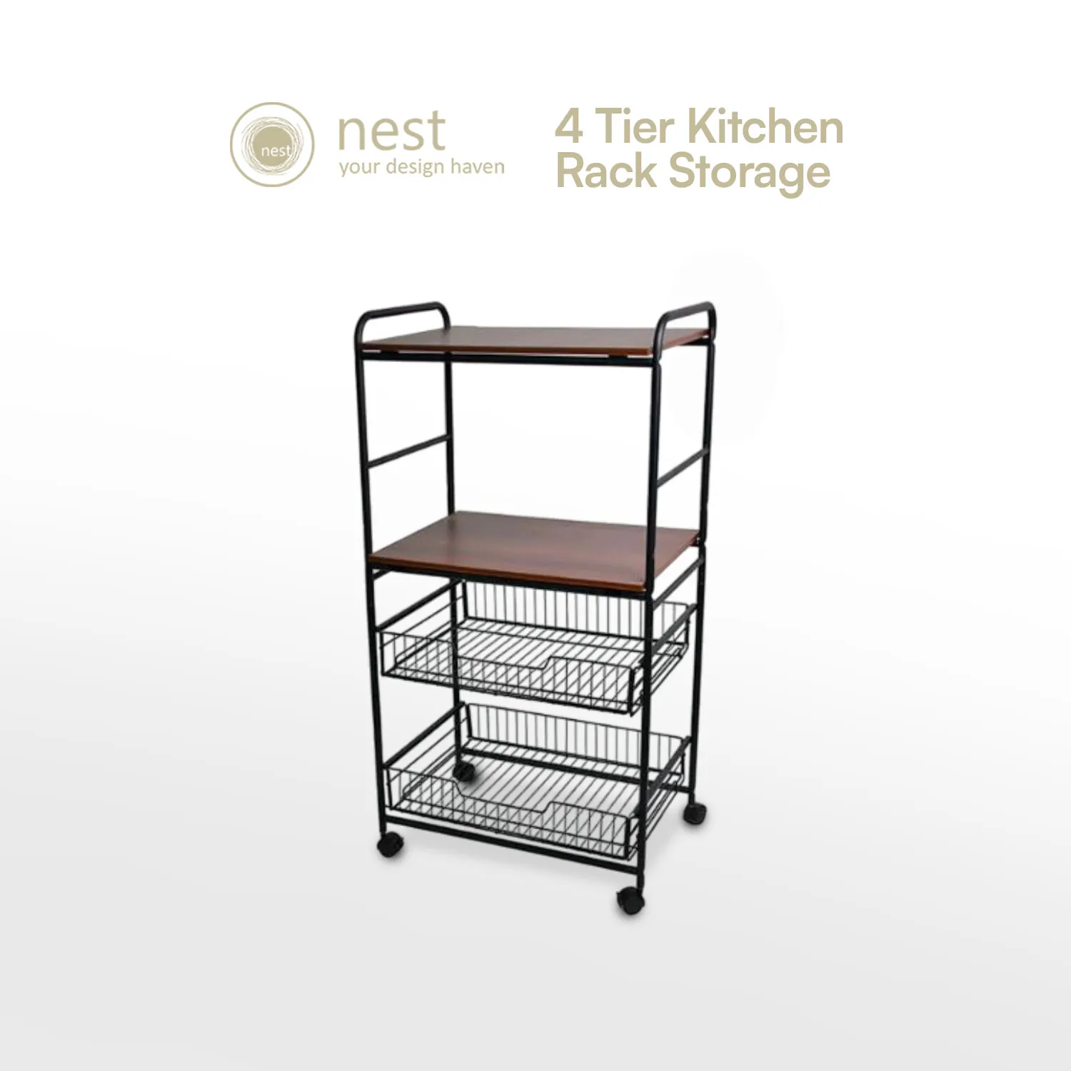 NEST DESIGN LAB  Premium Kitchen Basket Rack 4 tier with Wheels