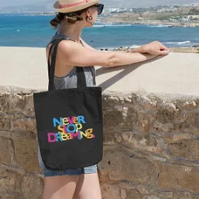 Never Stop Black - 100% Cotton Canvas Eco-Friendly Tote Bag with Zip