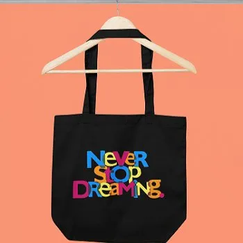 Never Stop Black - 100% Cotton Canvas Eco-Friendly Tote Bag with Zip