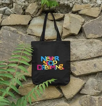 Never Stop Black - 100% Cotton Canvas Eco-Friendly Tote Bag with Zip