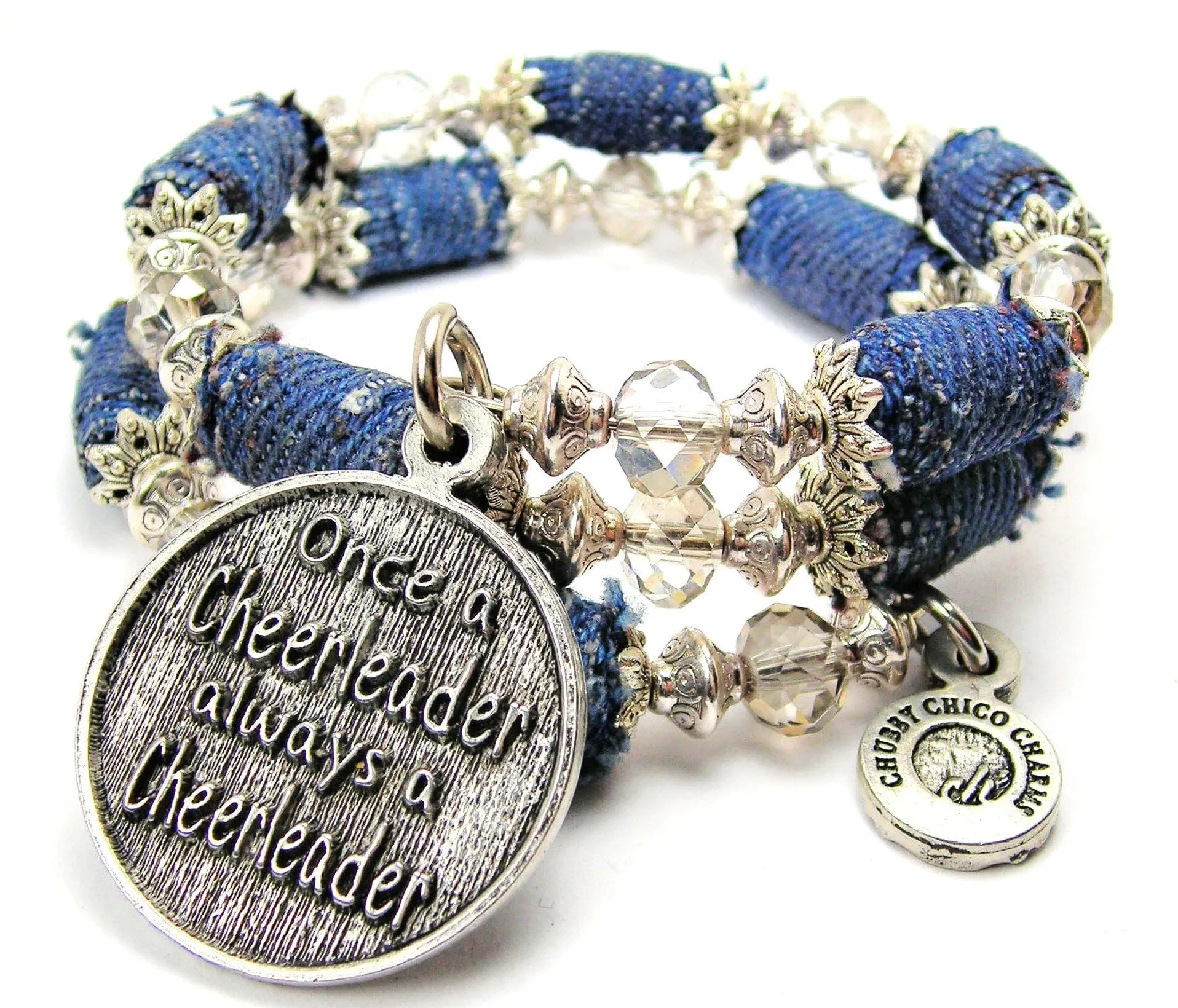 Once A Cheerleader Always A Cheerleader Blue Jean Beaded Wrap Bracelet