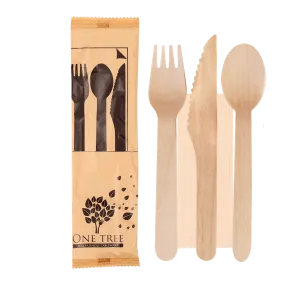 One Tree Wooden Cutlery Set Knife, Fork, Spoon & Napkin 400pcs