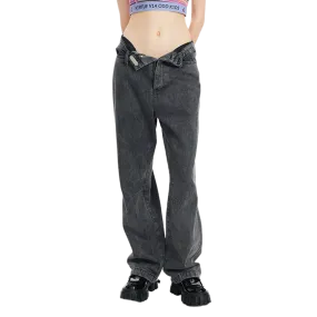 Open-Waist Denim Pants