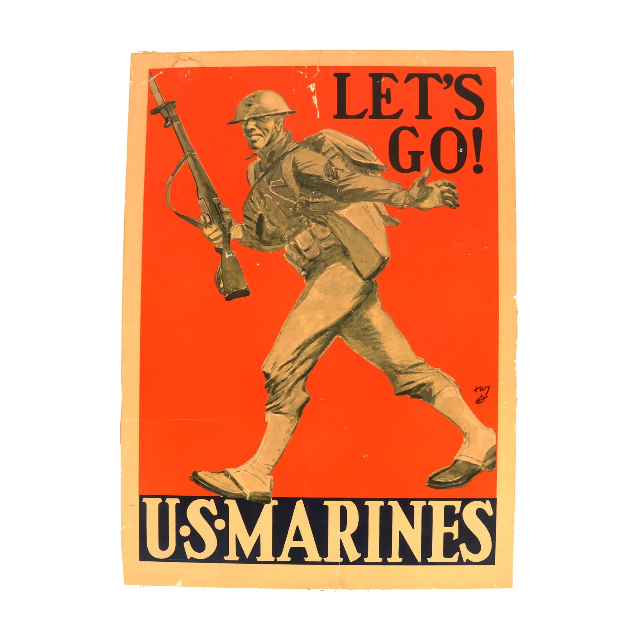 Original U.S. WWII Marine Corps Enlistment Poster - Let’s Go U.S. Marines 1941 - 26½ x 37”