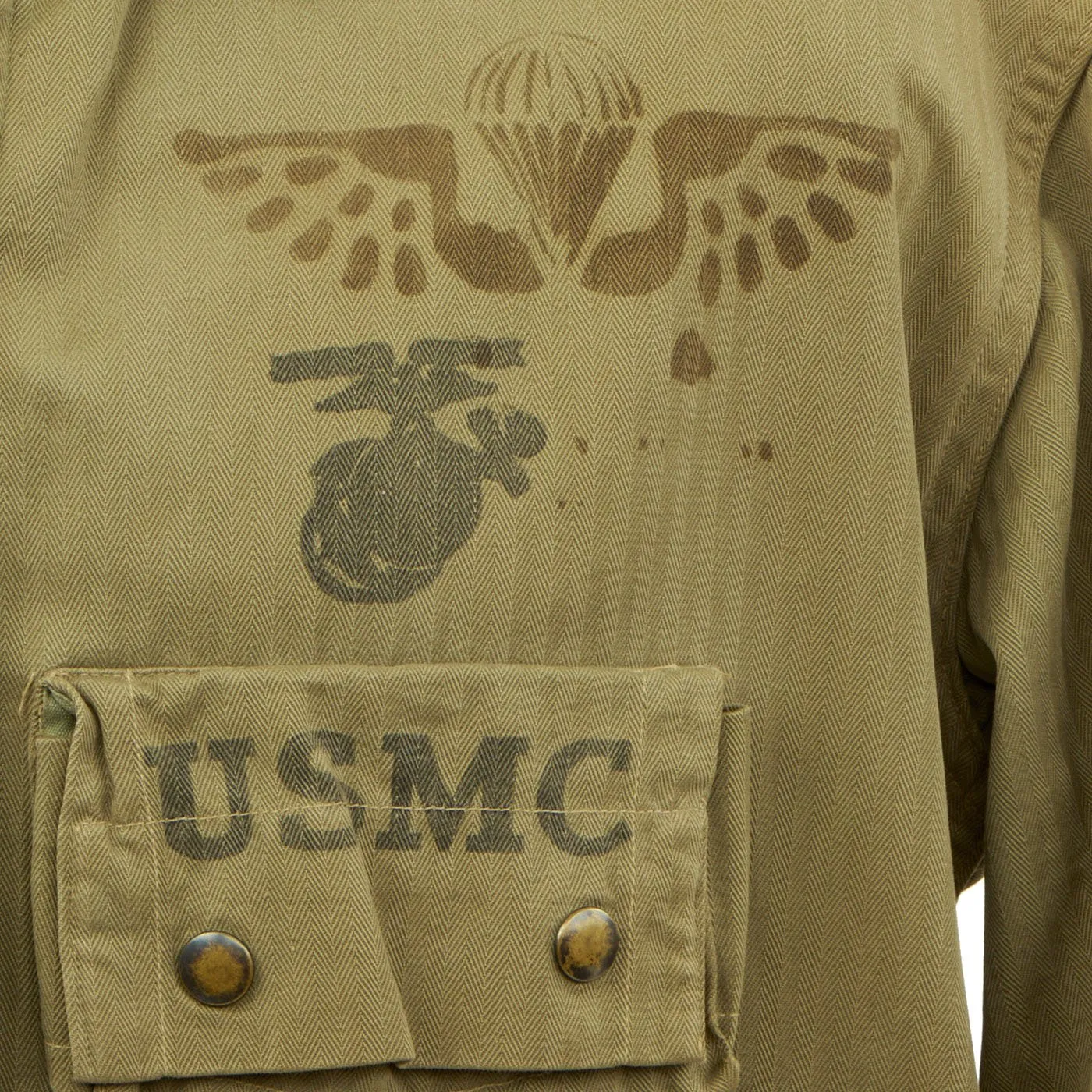 Original U.S. WWII USMC Paramarine Type 1 Jump Smock Paratrooper Jacket with Stencil - As Seen In Book