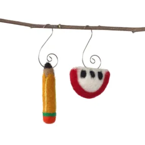 Pencil & Apple Ornaments- Set of 2