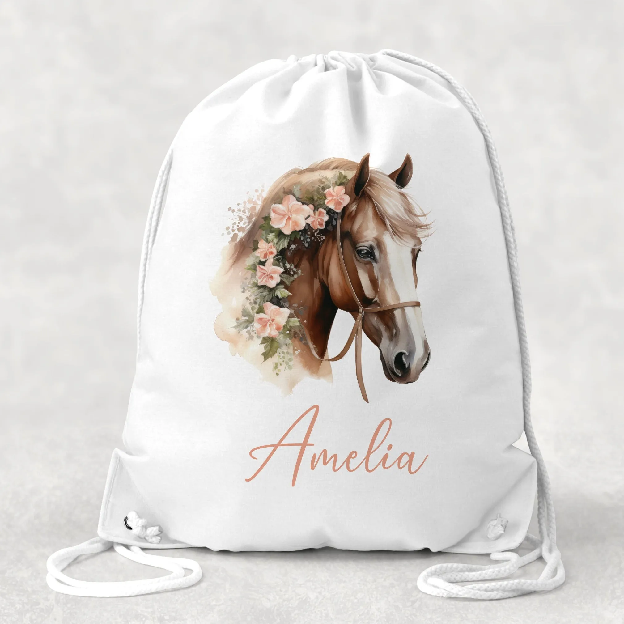 Personalised Brown Horse Drawstring Bag