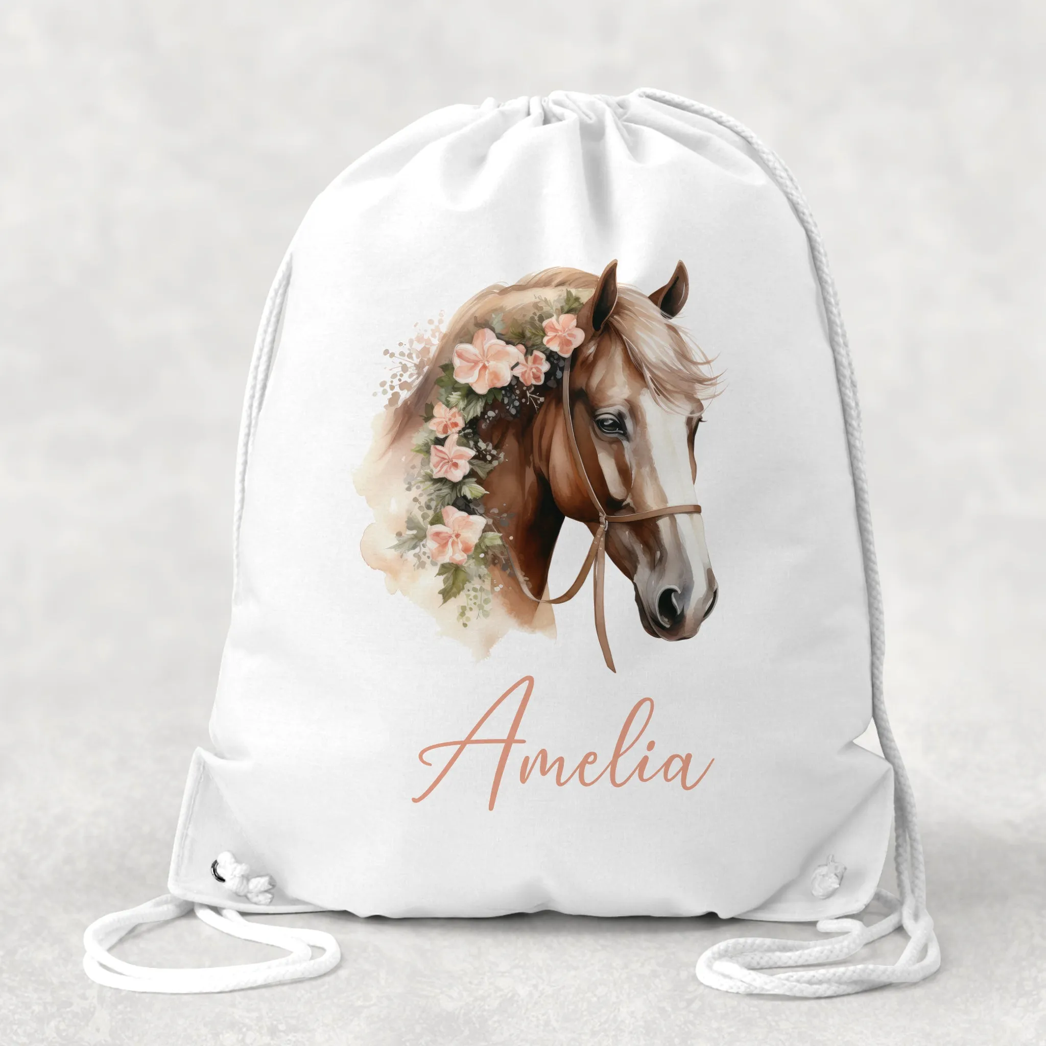 Personalised Brown Horse Drawstring Bag