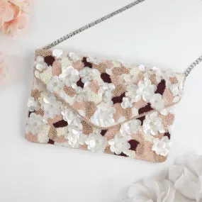 Pink Floral Beaded Clutch Bag