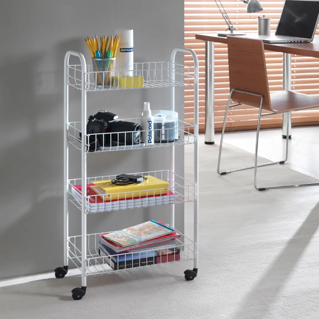 Pisa Rolling Cart White 4 tier