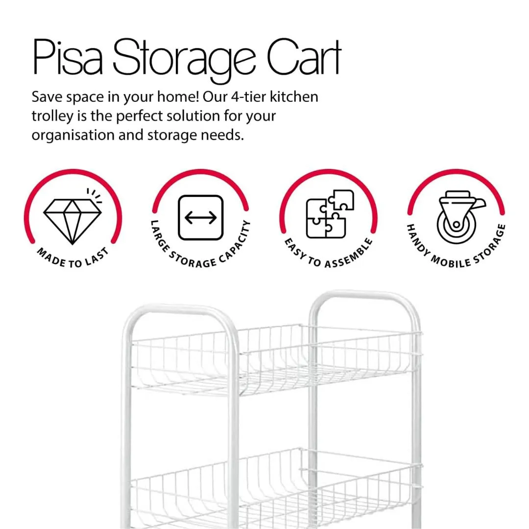 Pisa Rolling Cart White 4 tier