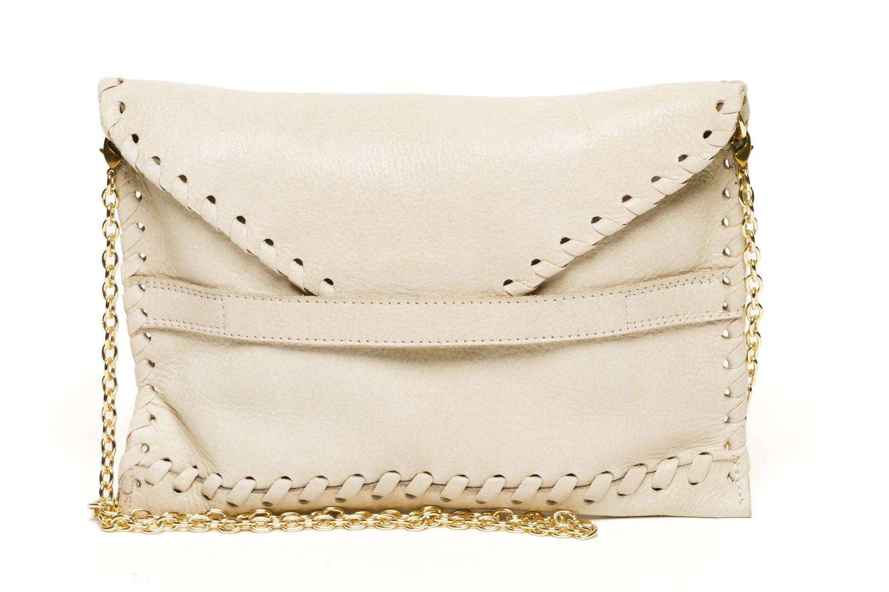 Polka Signature Leather Clutch - Sand