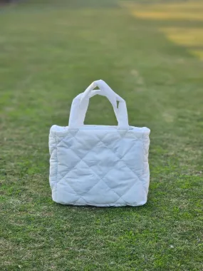 Quilted Tote Bag-White