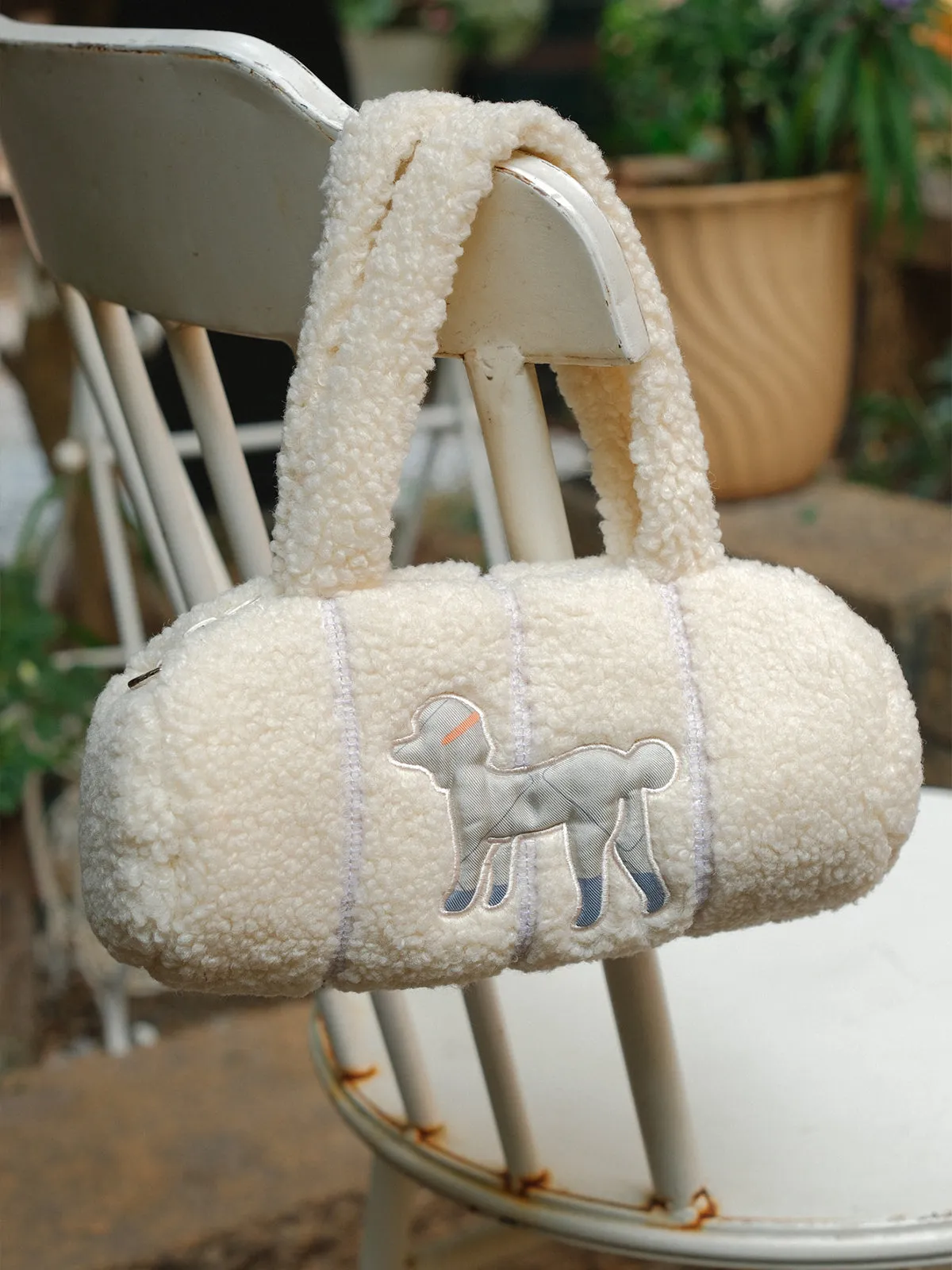 "Pan Pan" Cylinder Shearling Bag - White