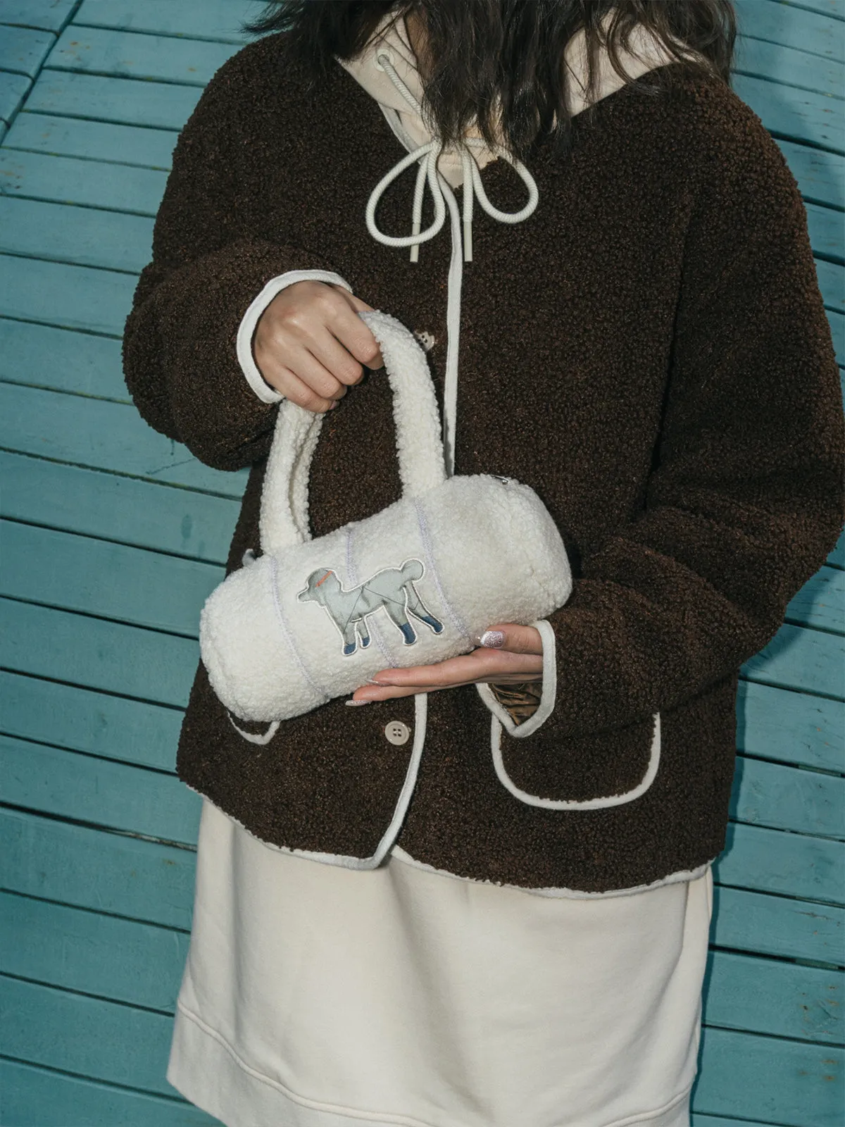 "Pan Pan" Cylinder Shearling Bag - White